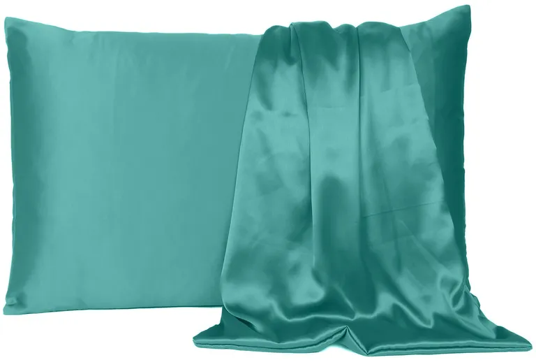 Teal Dreamy Set Of 2 Silky Satin King Pillowcases Photo 1