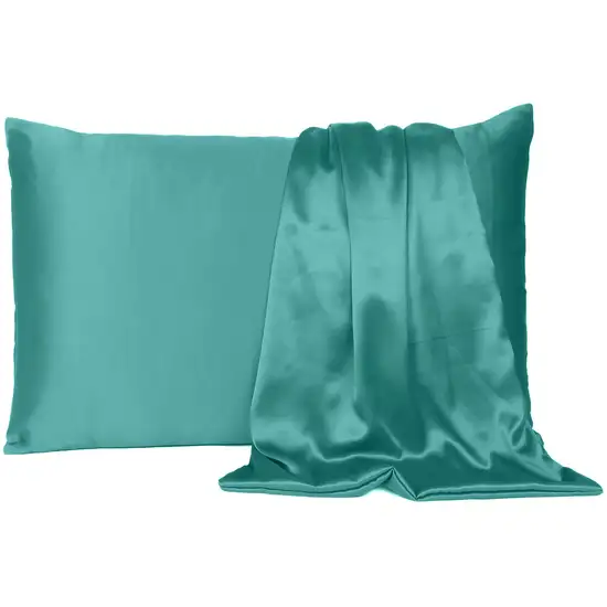 Teal Dreamy Set Of 2 Silky Satin King Pillowcases Photo 1