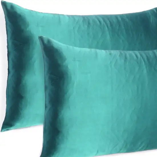 Teal Dreamy Set Of 2 Silky Satin King Pillowcases Photo 7