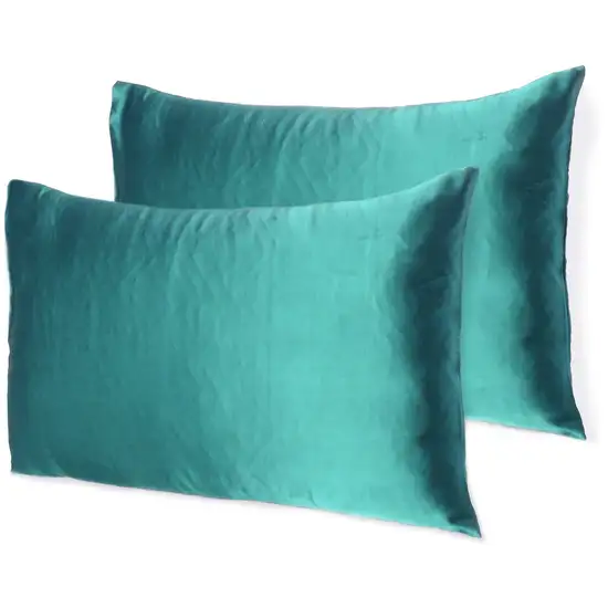 Teal Dreamy Set Of 2 Silky Satin Queen Pillowcases Photo 6