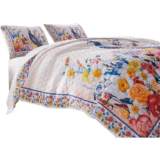 Tess Microfiber 2 Piece Twin Quilt Set, Peacock, Floral Print Photo 3