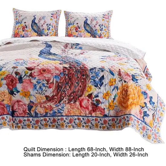 Tess Microfiber 2 Piece Twin Quilt Set, Peacock, Floral Print Photo 5