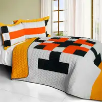 Photo of Tetris - D - Vermicelli-Quilted Patchwork Geometric Quilt Set Full/Queen