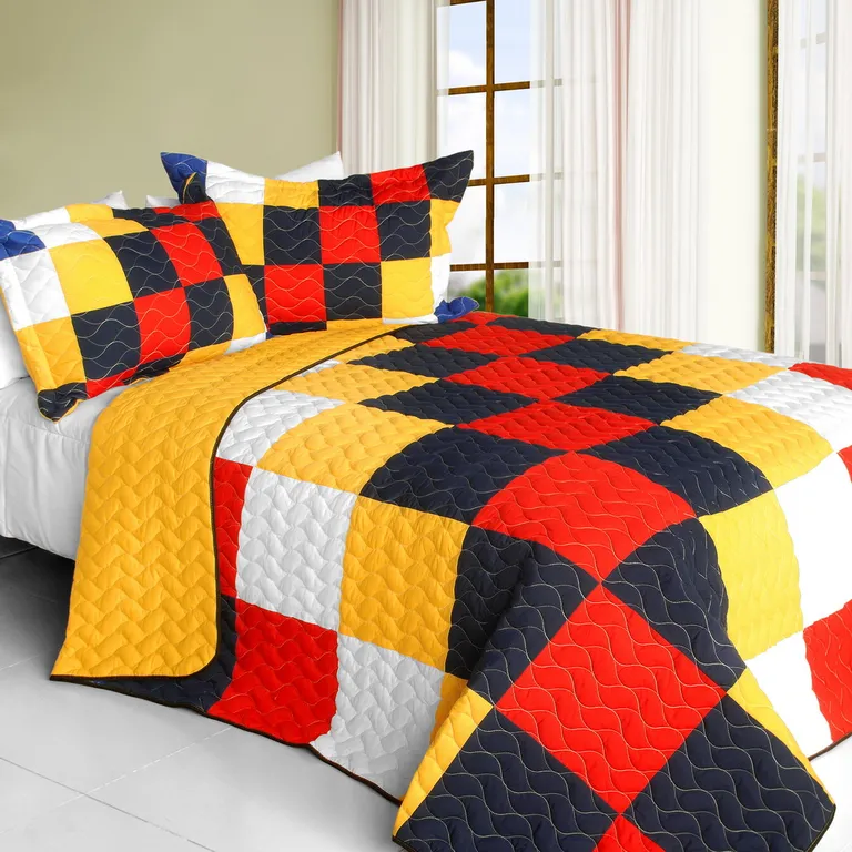 That Galantis - Vermicelli-Quilted Patchwork Geometric Quilt Set Full/Queen Photo 1