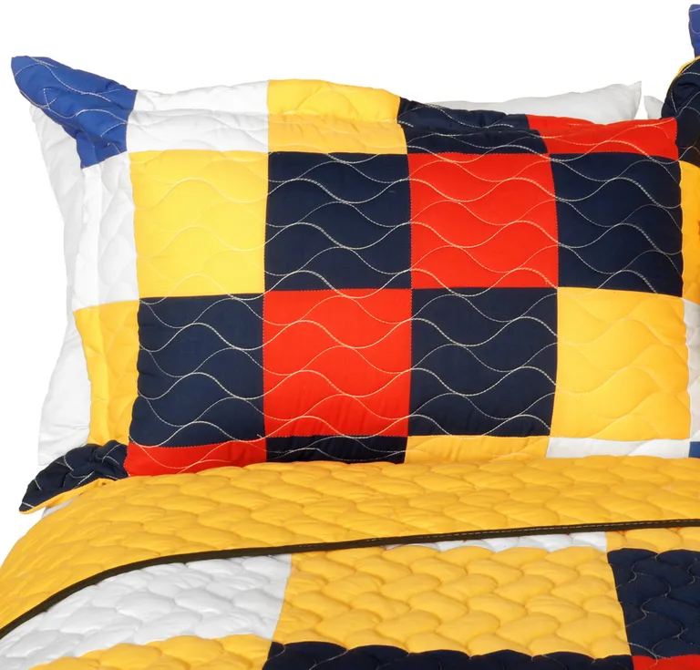 That Galantis - Vermicelli-Quilted Patchwork Geometric Quilt Set Full/Queen Photo 2