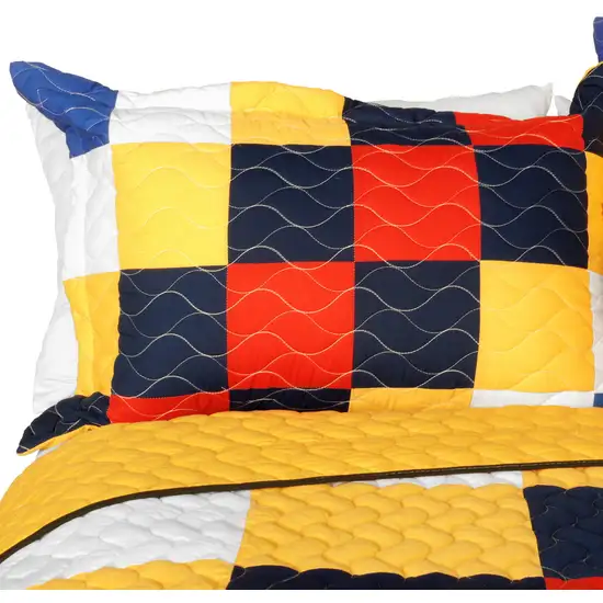 That Galantis -  Vermicelli-Quilted Patchwork Geometric Quilt Set Full/Queen Photo 2