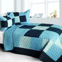 Photo of The Game - Vermicelli-Quilted Patchwork Plaid Quilt Set Full/Queen
