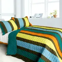 Photo of Time Chain - 3PC Vermicelli-Quilted Patchwork Quilt Set (Full/Queen Size)