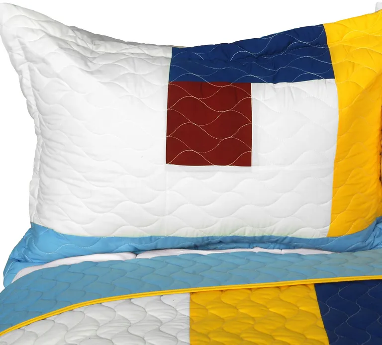 Timeless - B - Vermicelli-Quilted Patchwork Geometric Quilt Set Full/Queen Photo 2
