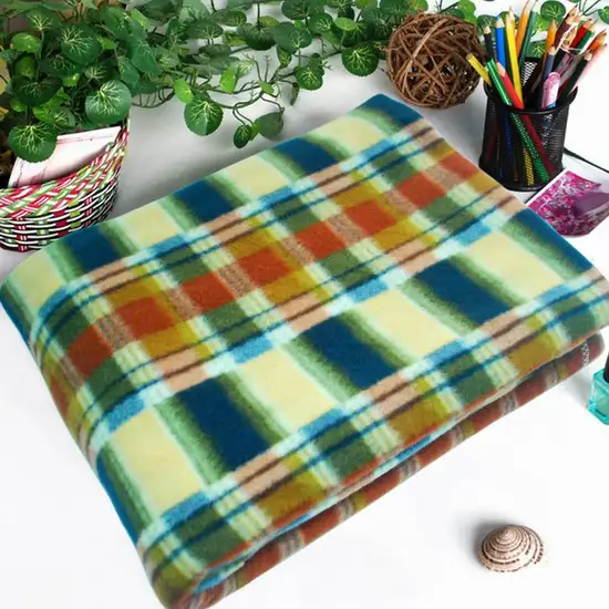 Trendy Plaids - Blue/Green/Yellow -  Soft Coral Fleece Throw Blanket (71 by 79 inches) Photo 3