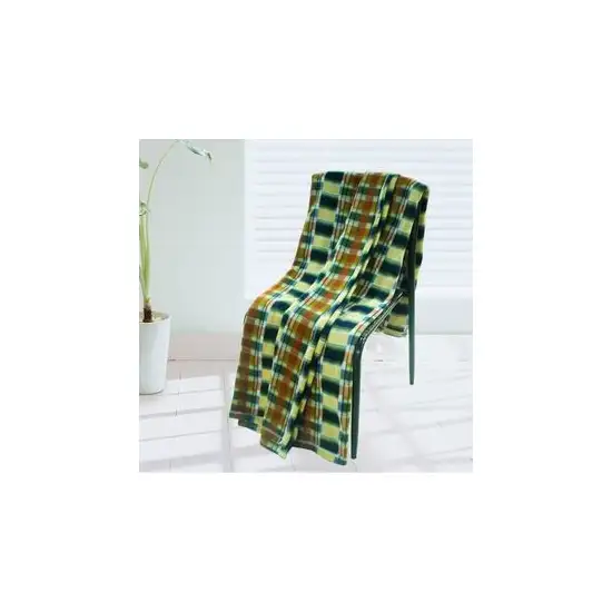 Trendy Plaids - Blue/Green/Yellow -  Soft Coral Fleece Throw Blanket (71 by 79 inches) Photo 2