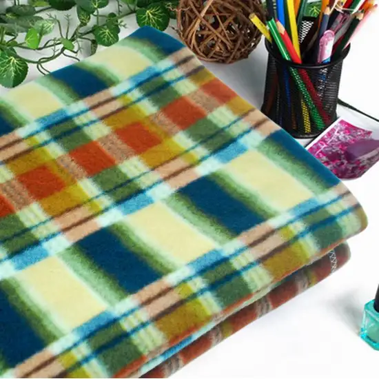 Trendy Plaids - Blue/Green/Yellow -  Soft Coral Fleece Throw Blanket (71 by 79 inches) Photo 4