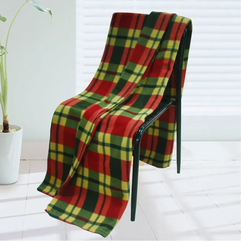 Trendy Plaids - Red/Green/Yellow - Soft Coral Fleece Throw Blanket (71 by 79 inches) Photo 1