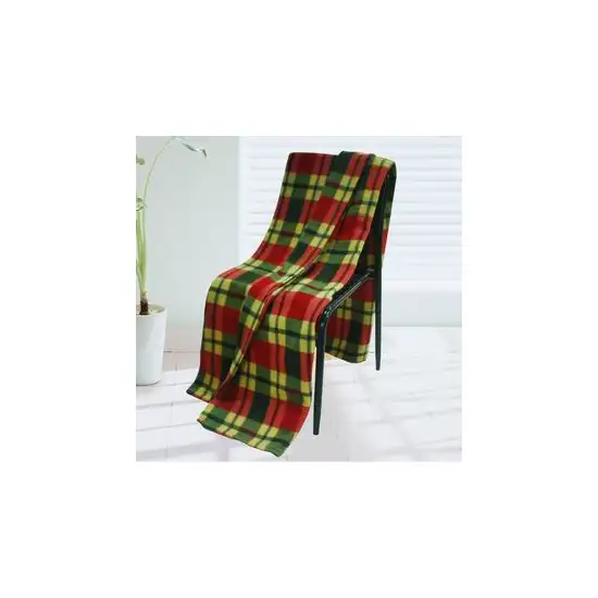 Trendy Plaids - Red/Green/Yellow -  Soft Coral Fleece Throw Blanket (71 by 79 inches) Photo 2