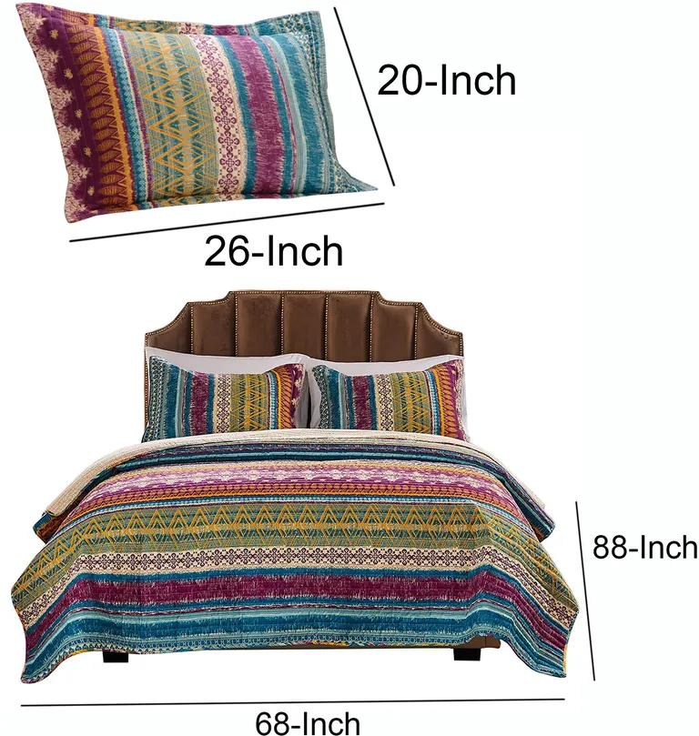 Tribal Motif Print Cotton Twin Quilt Set with 1 Pillow Sham Photo 4