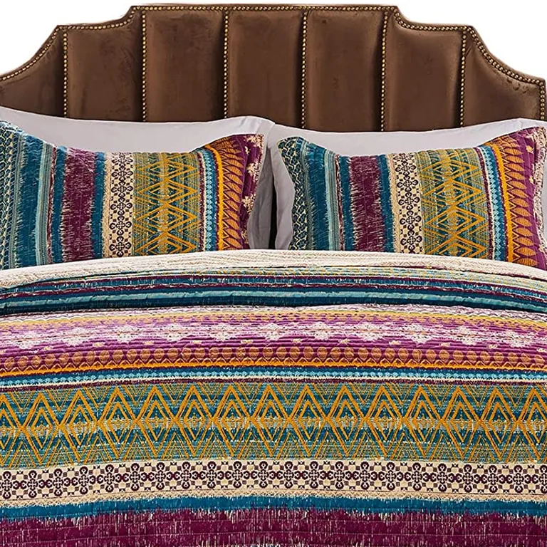 Tribal Motif Print Cotton Twin Quilt Set with 1 Pillow Sham Photo 3