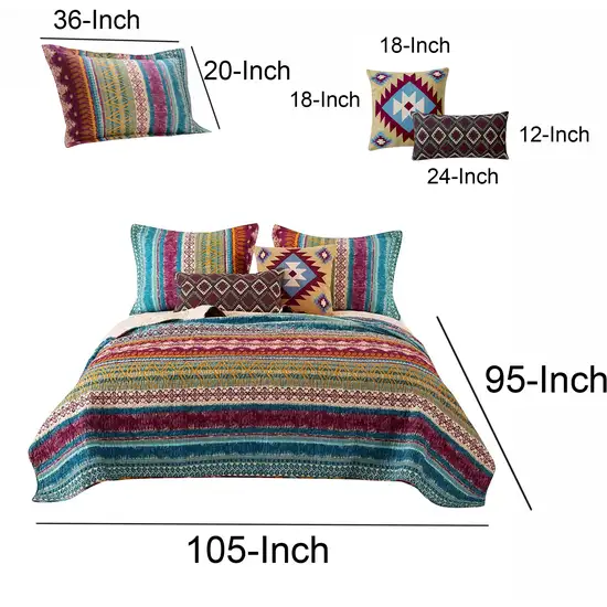 Tribal Print King Quilt Set with Decorative Pillows Photo 4