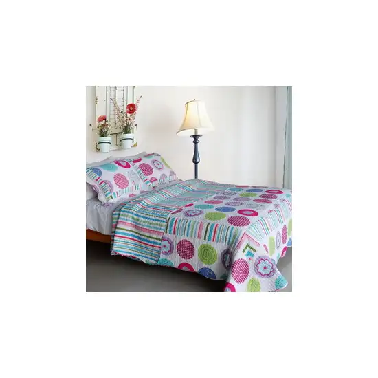 Tropical Bubbles -  Cotton 3PC Vermicelli-Quilted Patchwork Quilt Set (Full/Queen Size) Photo 2