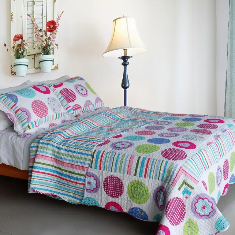 Tropical Bubbles - Cotton 3PC Vermicelli-Quilted Patchwork Quilt Set (Full/Queen Size) Photo 1