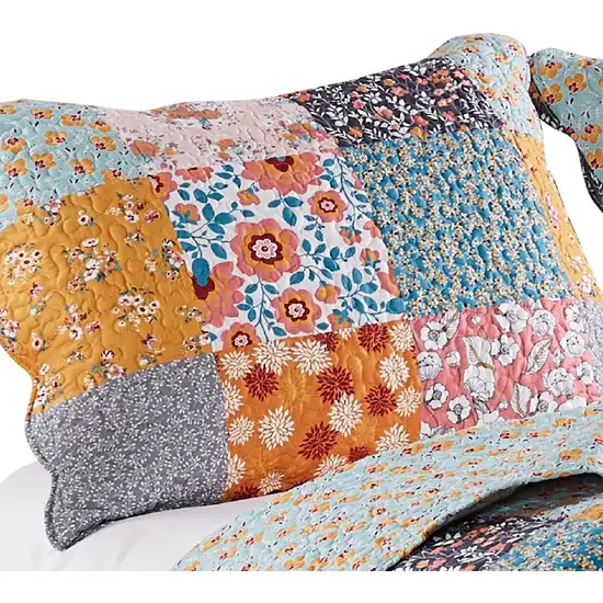 Turin 36 Inch King Pillow Sham, Patchwork Floral Print, Soft Microfiber Photo 4