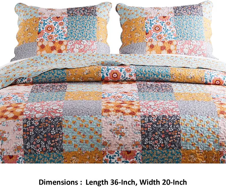 Turin 36 Inch King Pillow Sham, Patchwork Floral Print, Soft Microfiber Photo 5
