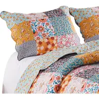Photo of Turin 36 Inch King Pillow Sham, Patchwork Floral Print, Soft Microfiber