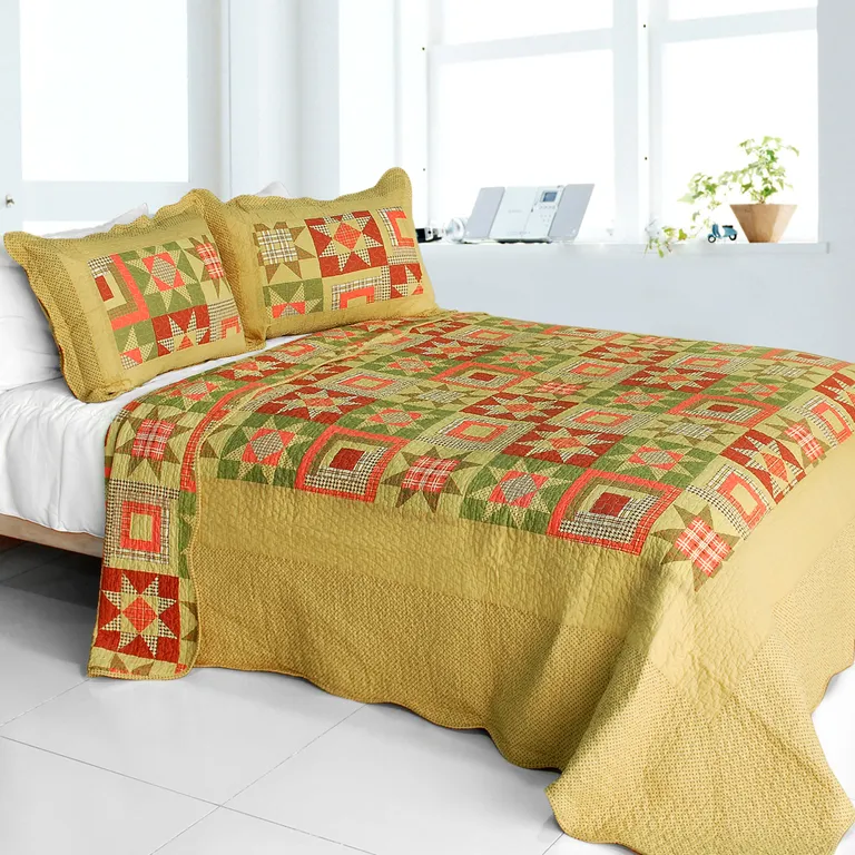 Twilight Time - Cotton 3PC Vermicelli-Quilted Patchwork Quilt Set (Full/Queen Size) Photo 1