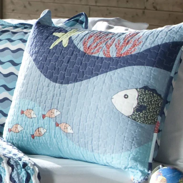 Twin Blue Serenity Sea Fish Coral Coverlet Quilt Bedspread Set Photo 2