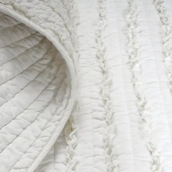 Twin Oversized 3-Piece Quilt Set White 100% Cotton Ruffles Pre-Washed Photo 2