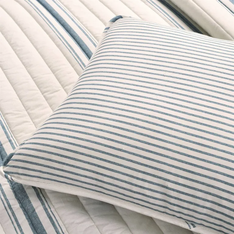 Twin/Twin XL Blue White 2 Piece Stripe Reversible Cotton Quilt Set Photo 4