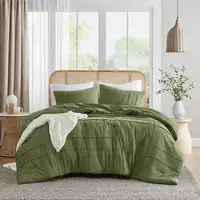 Photo of Twin/Twin XL Microfiber Pleated Soft Washed Comforter Set Olive