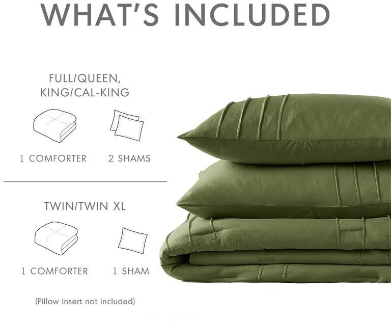 Twin/Twin XL Microfiber Pleated Soft Washed Comforter Set Olive Photo 5