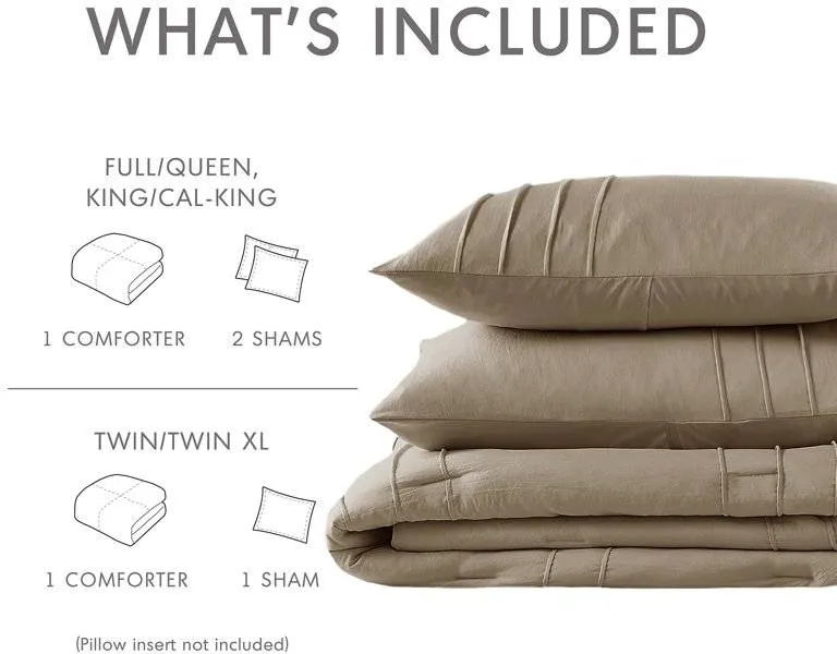 Twin/Twin XL Microfiber Pleated Soft Washed Comforter Set Tan Photo 5