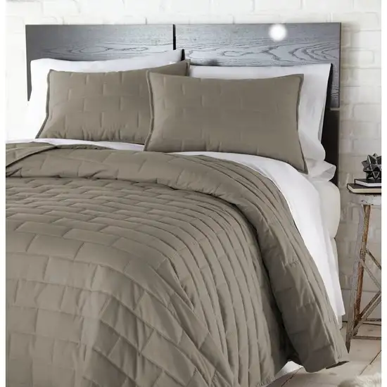 Twin/Twin XL Modern Brick Stitch Microfiber Reversible 2 Piece Comforter Set in Taupe Photo 1