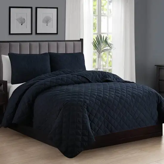 Twin/Twin XL 2-Piece Navy Blue Polyester Microfiber Reversible Diamond Quilt Set Photo 2