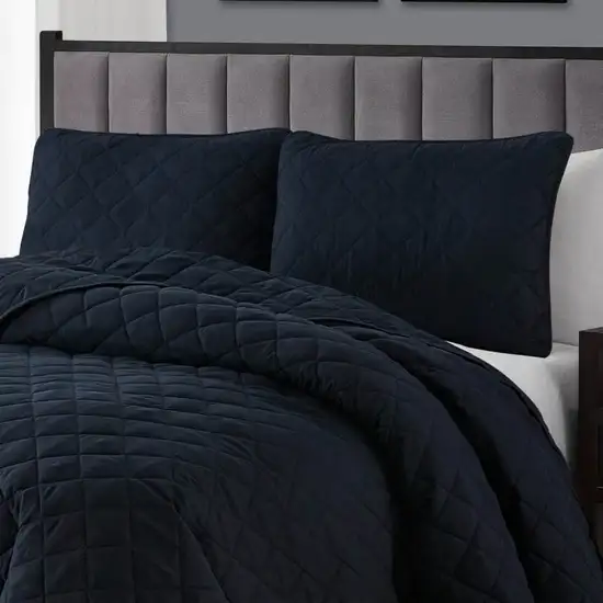 Twin/Twin XL 2-Piece Navy Blue Polyester Microfiber Reversible Diamond Quilt Set Photo 3