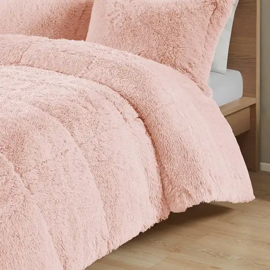 Twin/Twin XL Pink Blush Soft Sherpa Faux Fur 2-Piece Comforter Set Photo 1