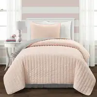 Photo of Twin/Twin XL Soft Reversible Lightweight Quilt Set in Rose Blush Pink and Grey