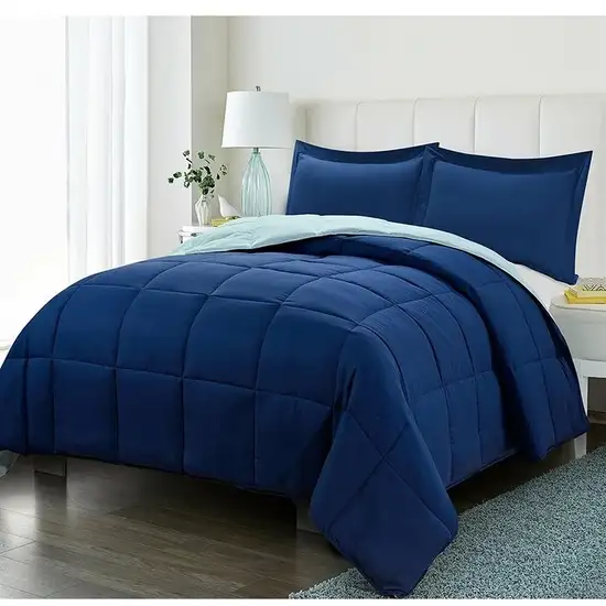 Twin/Twin XL Traditional Microfiber Reversible 3 Piece Comforter Set in Blue/Navy Photo 2