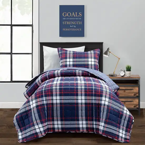 Twin/XL Farmhouse Plaid 2 Piece Lightweight Reversible Quilt Set Photo 1