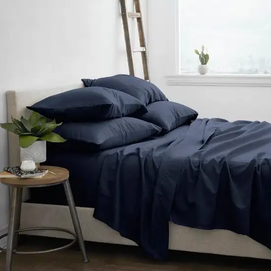 Twin XL Navy Blue 4-Piece Soft Wrinkle Resistant Microfiber/Polyester Sheet Set Photo 2