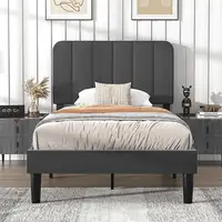 Photo of Twin size Dark Grey Upholstered Platform Bed Frame with Headboard