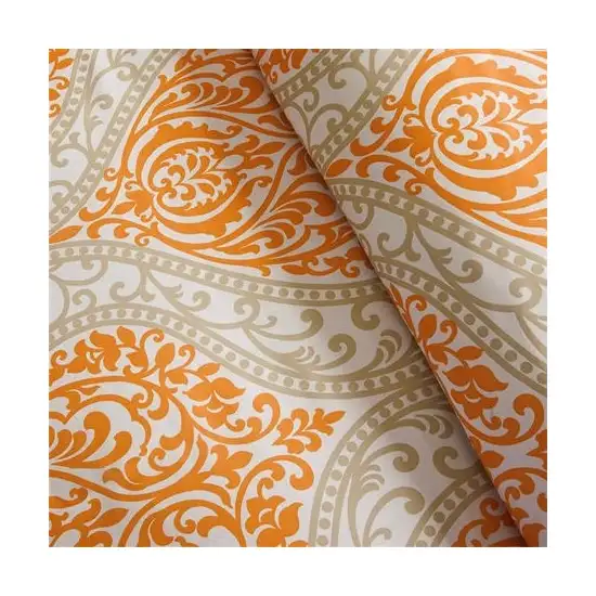 Twin size 4-Piece Orange White Damask Print Comforter Set Photo 5