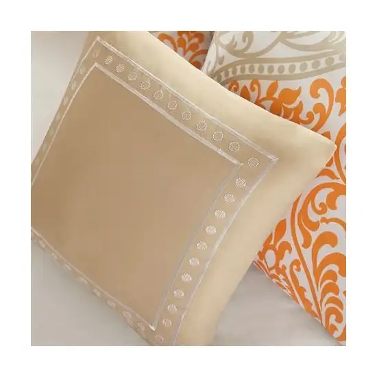 Twin size 4-Piece Orange White Damask Print Comforter Set Photo 3