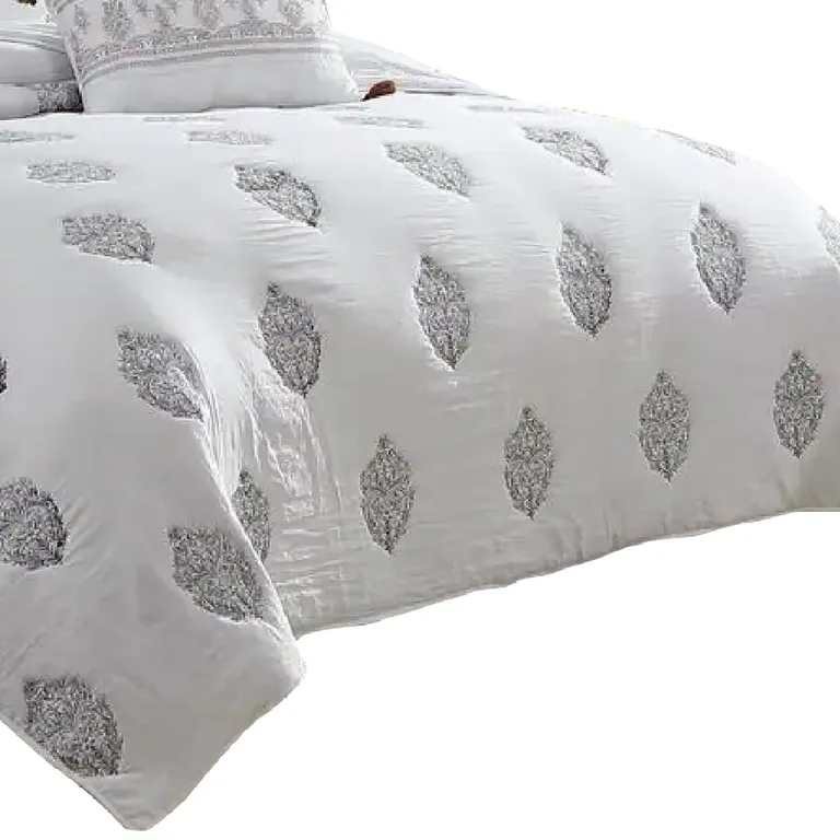 Tyler 6 Piece Queen Comforter Set, Damask Design, The Urban Port, White Photo 4