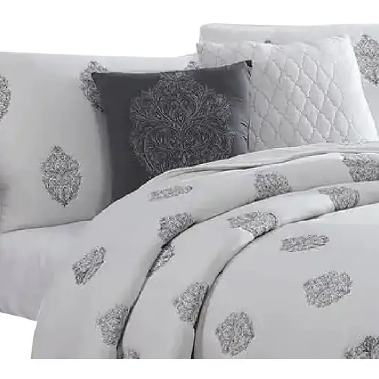 Tyler 6 Piece Queen Comforter Set, Damask Design, The Urban Port, White Photo 2