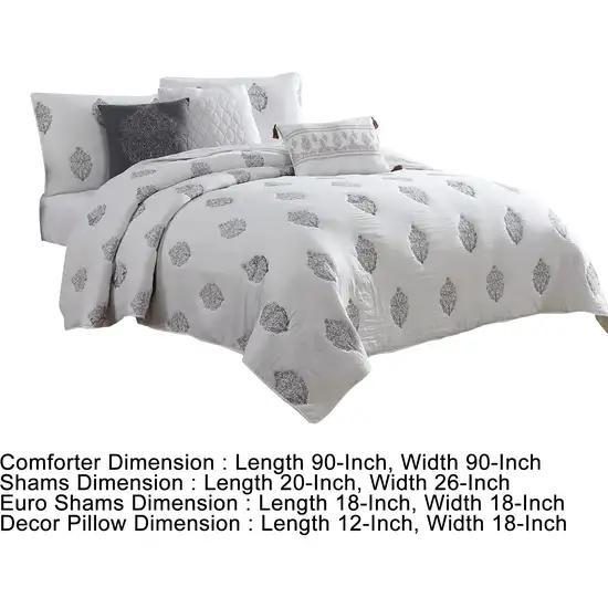 Tyler 6 Piece Queen Comforter Set, Damask Design, The Urban Port, White Photo 5