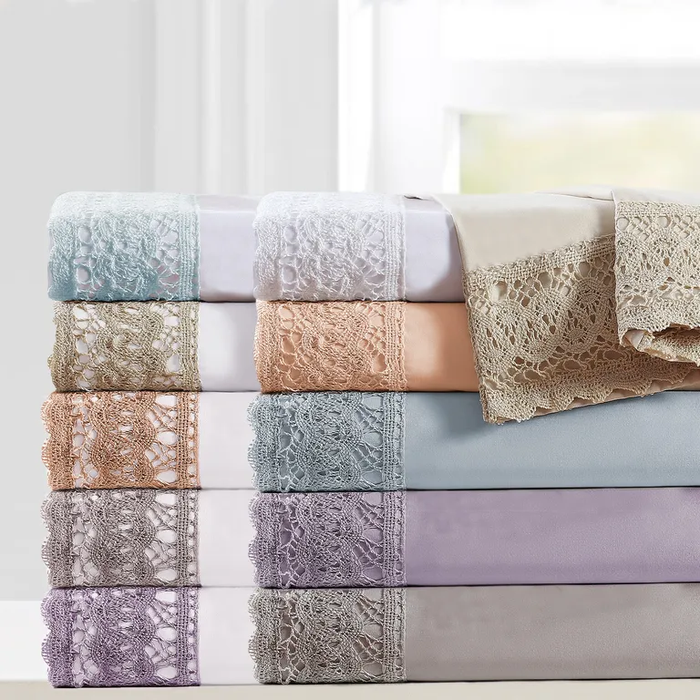 Udine 4 Piece California King Size Sheet Set with Crochet Lace The Urban Port Photo 2