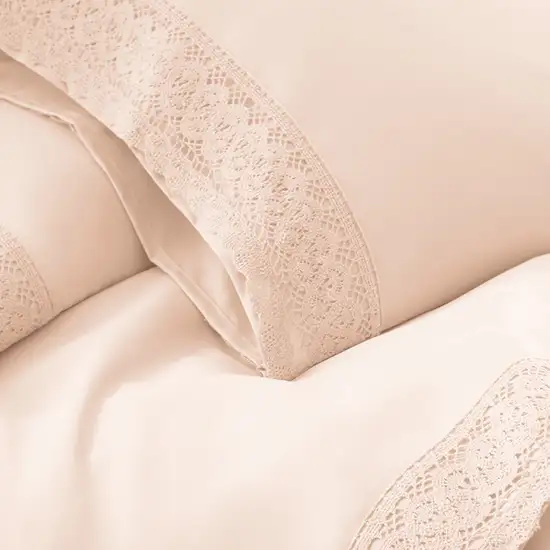 Udine 3 Piece Twin Size Microfiber Sheet Set with Crochet lace The Urban Port Photo 2