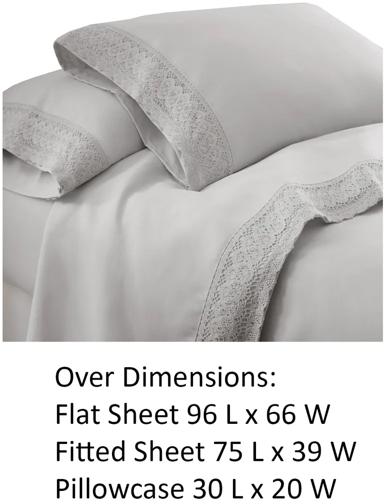 Udine 3 Piece Twin Size Microfiber Sheet Set with Crochet lace The Urban Port Photo 3